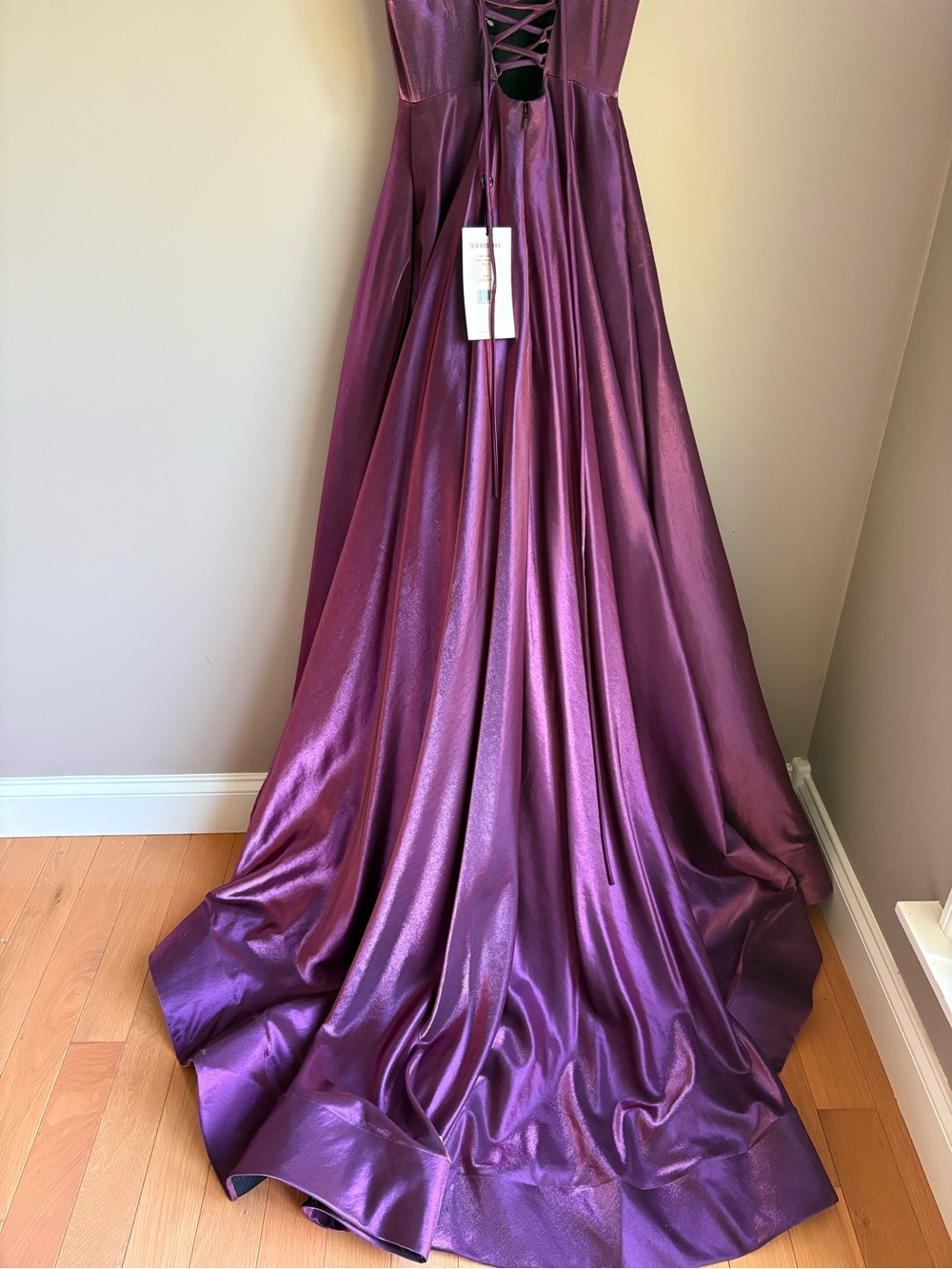 Sherri Hill Satin A-Line Prom Dress Gown Special Occasion Deep Purple Size 0 - Picture 7 of 12